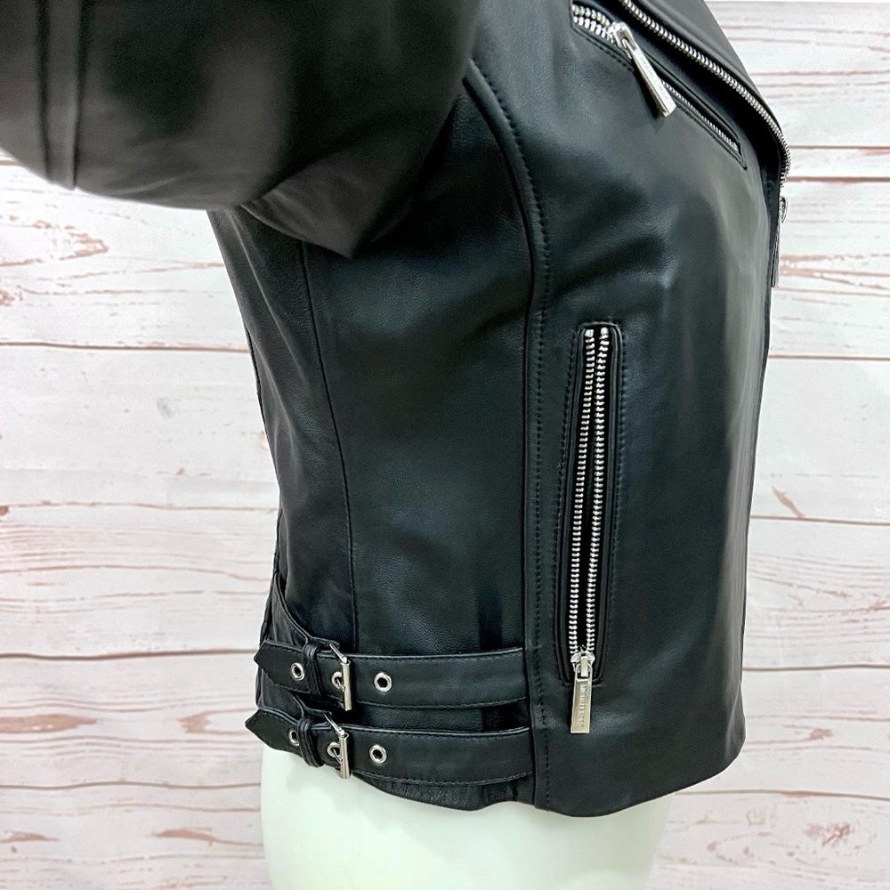 Michael Kors Quilted Leather Moto Jacket Asymmetrical Zip Buckle Genuine - Picture 14 of 16